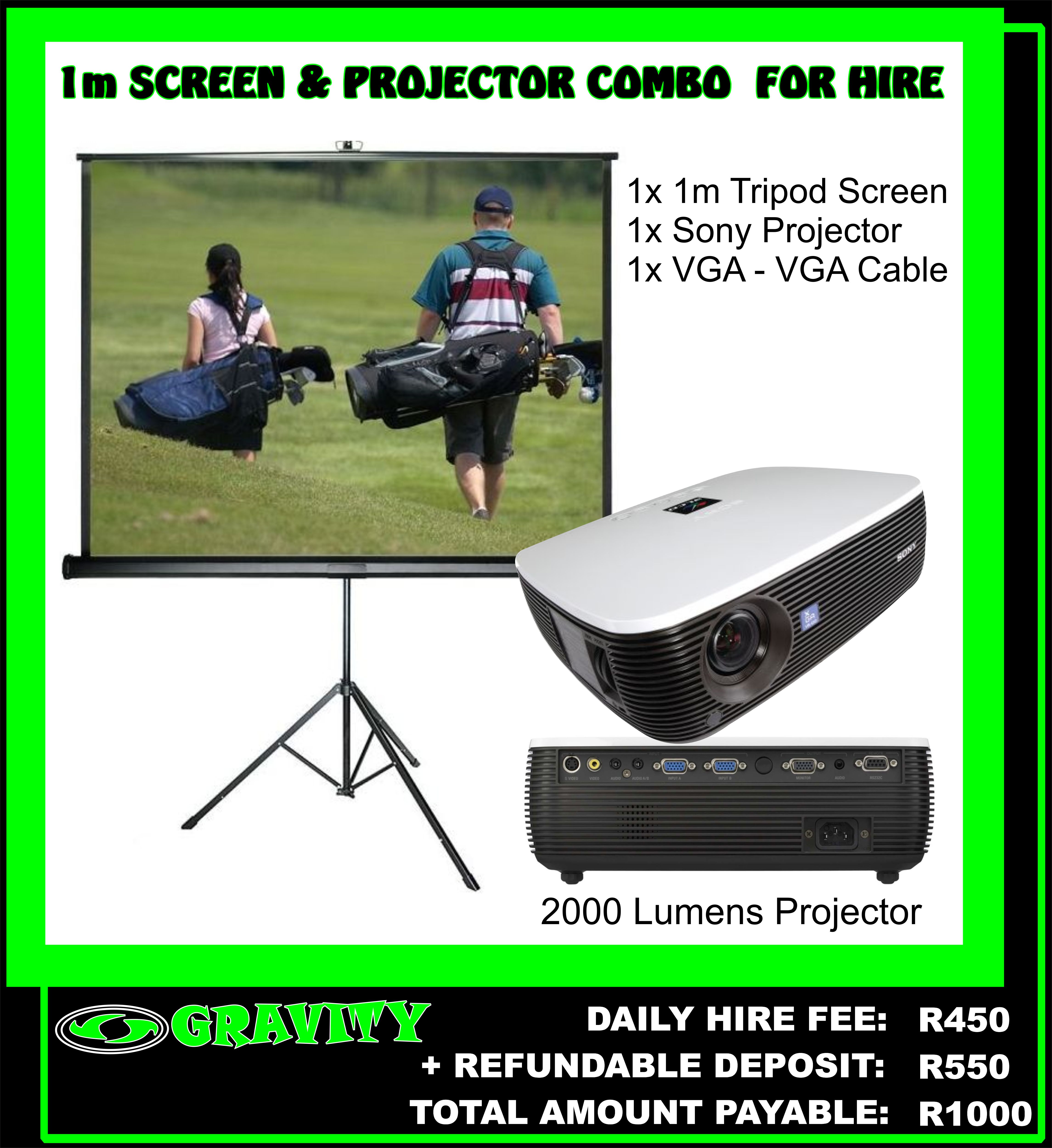 PROJECTOR AND SCREEN FOR HIRE GRAVITY DJ STORE GRAVITY SOUND LIGHTING