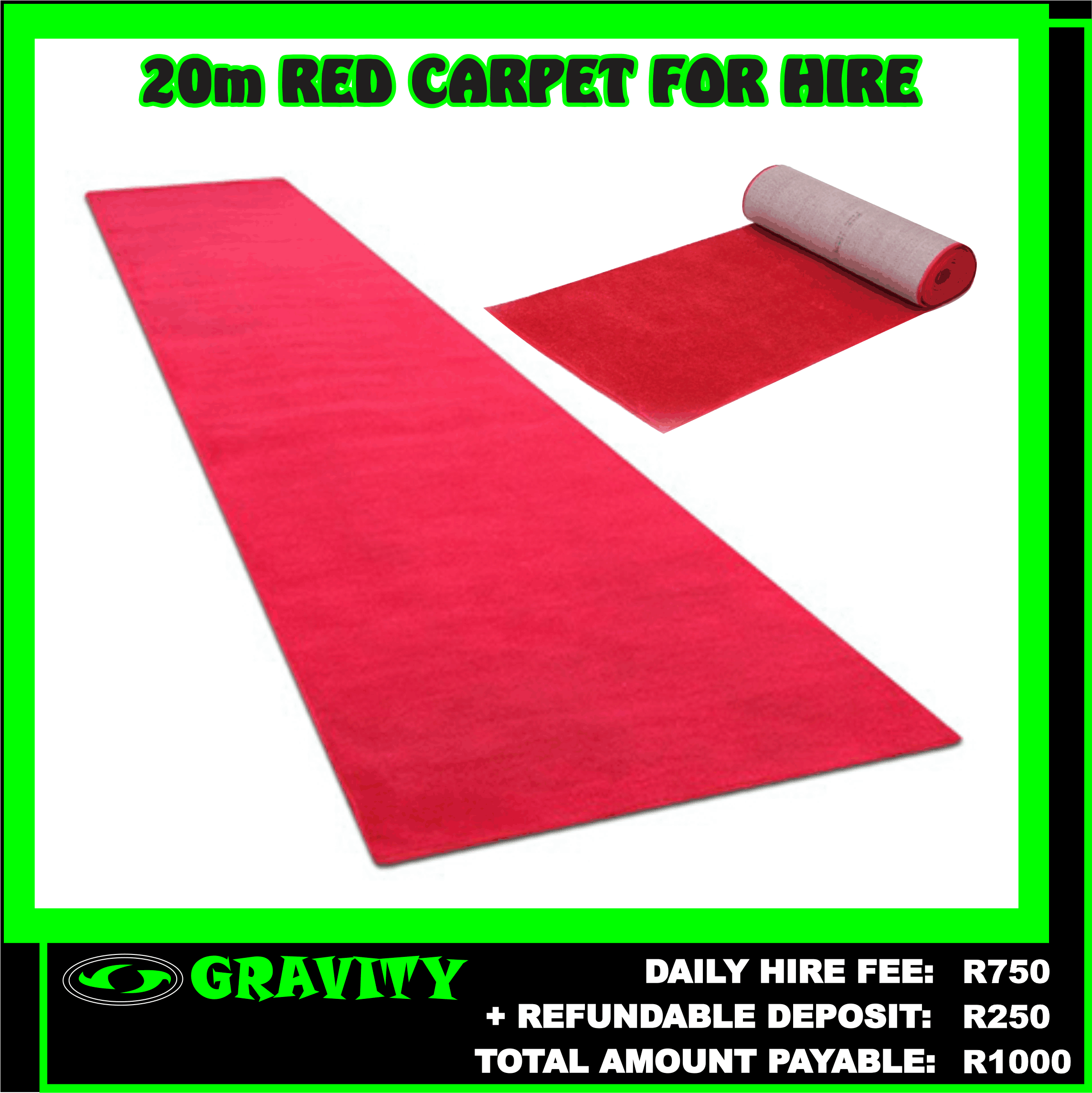 20M RED CARPET FOR HIRE DURBAN 