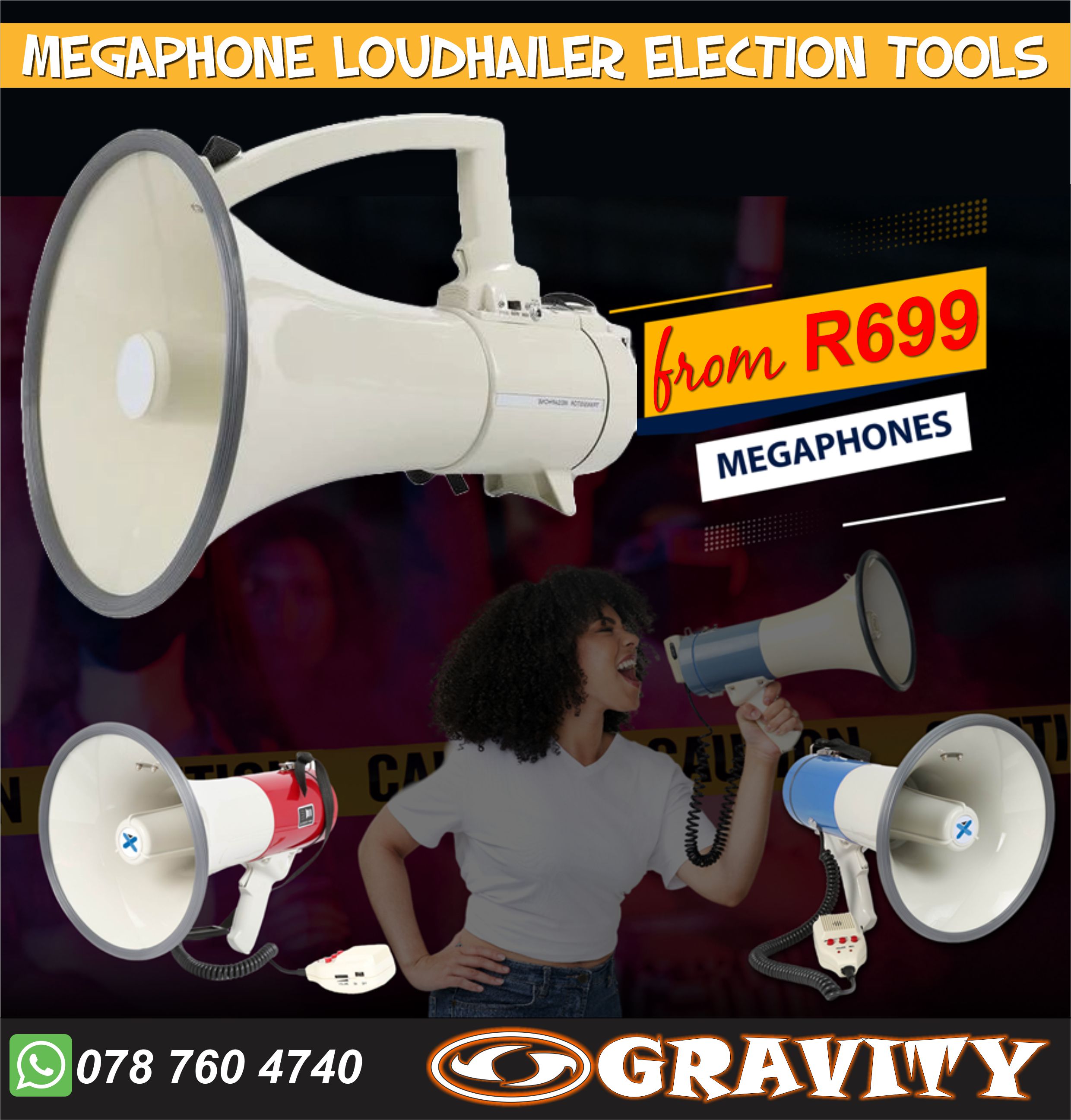 durban gravity Megaphone Loudhailer Mic Speaker PUBLIC ADDRESS BROADCASTING SYSTEMS DURBAN elections megaphone loudhailer | deal megphones mic system for all your outdoor events like rallys, marches, political rallys and announcements Political Elections outdoor announcements available at gravity dj store 0315072736  0315072463  . Megaphone Loudspeaker ANC elections outdoor events announcements 0315072463  DA political elections megaphone mic speaker needed at gravity dj store 0315072463  -with handheld mic OR without  -battery operated  -12v car power compatible  -Different sizes available:    * 5w / 15w  25w / 40w  loudspeaker horn loud hailer megaphone...`CALL STORE FOR AVAILABILITY  -sling strap carry about loudspeaker   -portable loudspeaker megaphone  -outdoor handheld mobile loudspeaker  Megaphones, loudhailers, and pa amplifiers used in public hearings, schools and elections a system of microphones, amplifiers, and loudspeakers used to amplify speech or music in a large building or at an outdoor gathering.This article is about audio systems. For public IP addresses, see IP address.Durable sound for events, evacuation, meetings and political rallies. Professional advice is free and is a phone call away Megaphone  From Wikipedia, the free encyclopedia This article is about the amplification device. For the chemical compound, see Megaphone (molecule). For other uses, see Megaphone (disambiguation). 