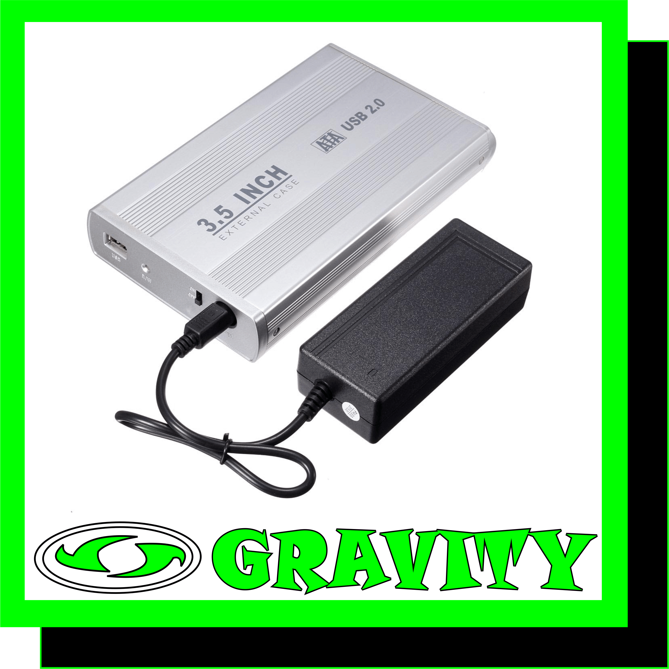 Extend your data storage ability with this hard drive enclosure. Fits SATA drives of 3.5" only. Transfer data and files to your PC at 480 Mbps over USB cable. All necessary cables are included. An indicator light shows read/write activity and the case features an on/off switch.