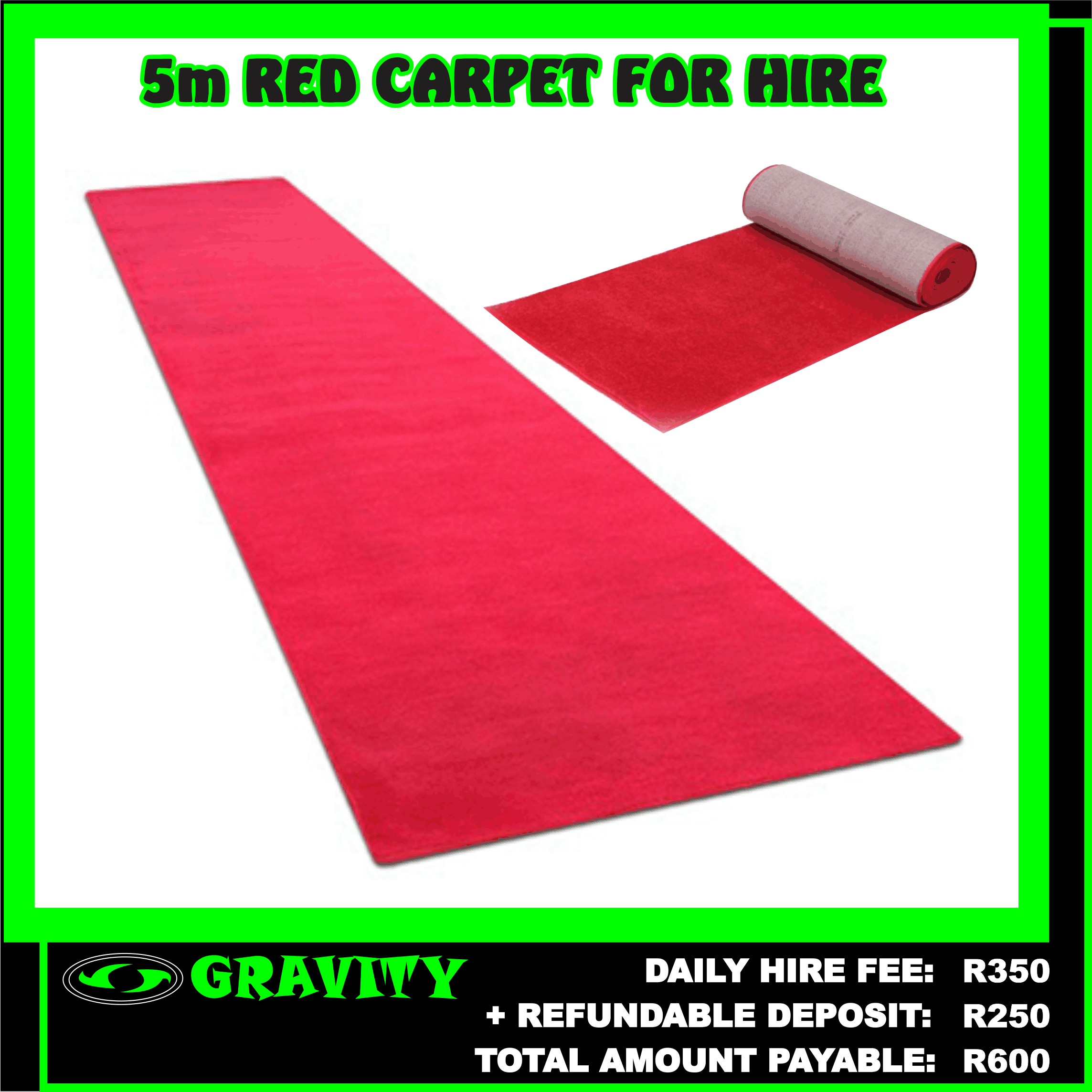 5M RED CARPET FOR HIRE DURBAN 