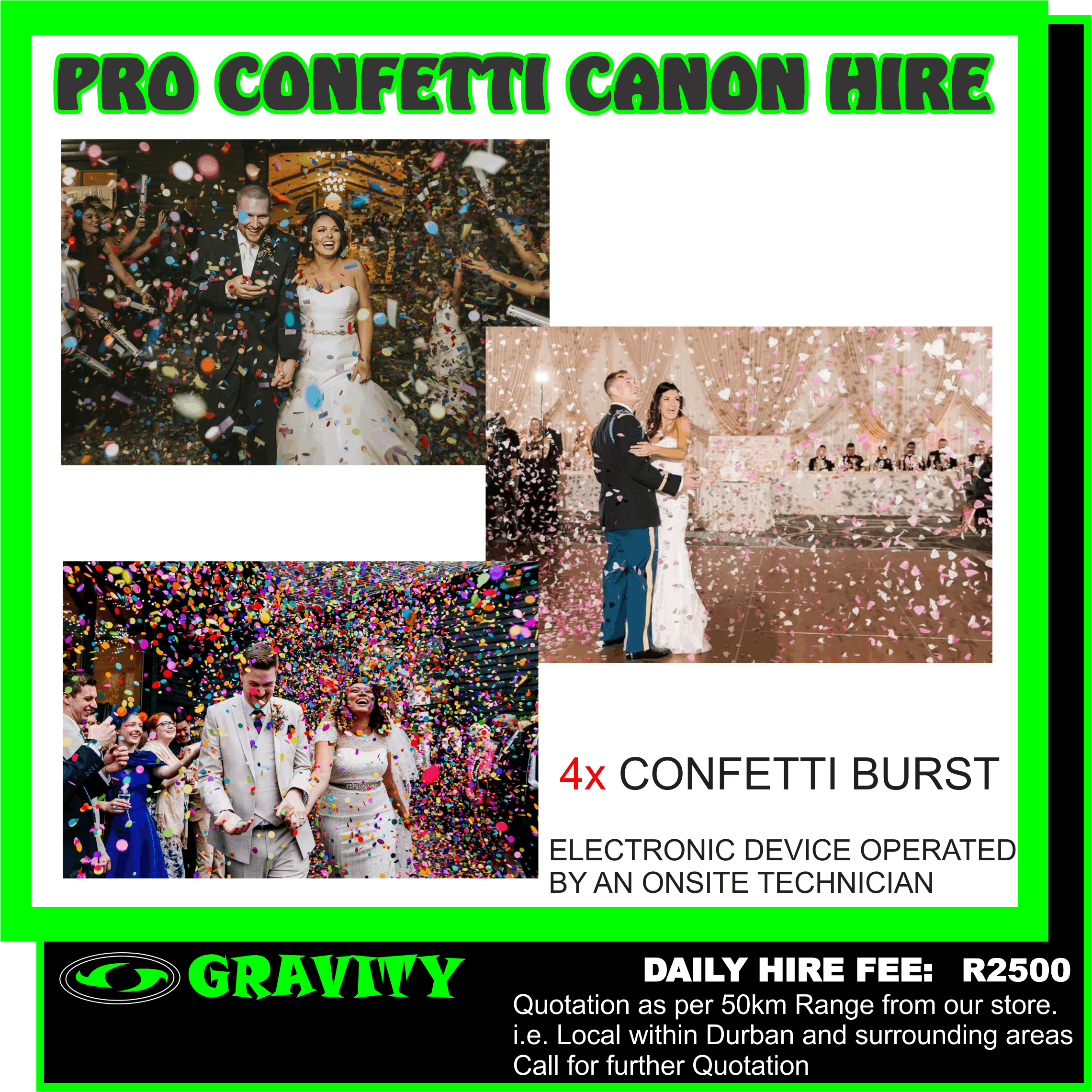 Confetti machine in KwaZulu-Natal | Gumtree Classifieds in ... https://www.gumtree.co.za › s-kwazulu+natal › confetti+machine View Gumtree Free Online Classified Ads for confetti machine and more in KwaZulu-Natal. ... Confetti Cannons, Colour washing, Screens and projectors for hire. Confetti cannon in Durban City | Gumtree Classifieds in ... https://www.gumtree.co.za › s-durban-city › confetti+cannon All Categories in Durban City. 5 Photo(s) Dj services, Sound, Lighting. 9 Photo(s) Confetti Cannons Color washing Screens, Flame machines, Smoke & Fog machine and projectors,Dj. 8 Photo(s) Flame Machines , Confetti Cannons , Color washing follow spots and screens & projectors for hire. 3 Photo(s) Dj with Sound and ... Confetti Canons for Hire-Weddings,Birthday parties | Junk Mail https://www.junkmail.co.za › events › kwazulu-natal › durban › chatsworth Jun 22, 2019 - Confetti Blast create excitement, fun and is the perfect addition to any ... Region: KwaZulu-Natal - Durban; Published: 22/06/2019; Ad Type: ... Fun Party Equipment | Funtacee Parties funtaceeparties.co.za › fun-party-equipment View our range of fun party equipment for hire. ... and have selected party equipment available for hire in Cape Town and Durban. .... Confetti Blaster Hire. Confetti Blaster Hire | Online Party Supplies - Funtacee Parties funtaceeparties.co.za › confetti-blaster-hire Hire a Confetti Blaster for your party, wedding or fun event in Johannesburg, Durban and Cape Town, Order online! DISCO LIGHTING FOR HIRE - GRAVITY DJ STORE GRAVITY ... https://www.gravityaudio.co.za › Custom › Home DISCO LIGHTING FOR HIRE. DJ EFFECTS LIGHTING FOR HIRE DURBAN. OUTDOOR /INDOOR LANTERN LIGHTING EFFECT HIRE DURBAN. PROFESSIONAL CONFETTI / STREAMERS / ROSE PETALS CANON HIRE DURBAN. REQUIRMENTS WHEN HIRING OUR EQUIPMENT-PLEASE READ. DISCO PARTY LIGHTING FOR HIRE DURBAN. DISCO PARTY SMOKE MACHINE FOR HIRE IN DURBAN. Aisle Hire It - Home | Facebook https://www.facebook.com › ... › Arts & Entertainment  Rating: 5 - ‎16 votes Aisle Hire It, Durban, South Africa. 6K likes. Aisle Hire It specialises in unique open air photo booths, illuminated marquee letters and neon signs. Confetti Machines Hire - Party Hire Hub www.partyhirehub.co.za › Party Hire Options Confetti Machine Hire Johannesburg. Confetti Blaster Hire / Confetti Machines Hire - Hire Powerful, Top Quality Confetti Machines. Fun and Professional Confetti ... Smoke/Fog/Confetti Machines : PQSound.co.za, Audio Visual ... www.pqsound.co.za › ... Products 1 - 10 of 21 - PQSound.co.za : Smoke/Fog/Confetti Machines - Mixers DJ Speakers Smoke/Fog/Confetti Machines Turntables Musical Instrument Cables ... Other Fun - Snow www.snowmachines.co.za › other Electric Blower sprays confetti +-6m. Includes: Confetti. Delivery & collection (Joburg). *Optional: Metallic Confetti (extra R150) & UV ... Rental includes fluid. Searches related to CONFETTI HIRE DURBAN games for hire in johannesburg arcade games for hire durban carnival games hire johannesburg fun day equipment hire carnival equipment hire party equipment hire durban games to hire for parties Pam Moodley - Self Employed - Rose Petals Party Hire ... https://za.linkedin.com › ... Durban Area, South Africa - ‎Rose Petals Party Hire Pam Moodley. Self Employed at Rose Petals Party Hire. Durban Area, South Africa. Events Services. Rose Petals Party Hire. Montarena Secondary School ... Rose Petals Party Hire - Facebook https://m.facebook.com › Rose-Petals-Party-Hire-250335041674106 Rose Petals Party Hire is on Facebook. To connect with Rose Petals Party Hire, join Facebook today. Join. or ... Durban wholesalers · Business Supply Service ... Confetti machine in KwaZulu-Natal | Gumtree Classifieds in ... https://www.gumtree.co.za › s-kwazulu+natal › confetti+machine Confetti Cannons, Colour washing, Screens and projectors for hire. SAMRO accredited Djs available for all functions. Comes with all equipment and lighting We ... Confetti machines in KwaZulu-Natal | Gumtree Classifieds in ... https://www.gumtree.co.za › s-kwazulu+natal › confetti+machines Our DJ are the most reputable, experienced and reliable in Durban and we ... We hire Confetti Cannons, Flame Machines, Screens and projectors, Follow Spot ... Confetti | Wedding Party www.weddingparty.co.za › confetti 29 - Wedding bell bubbles - R15 · 28 - Rose petals one colour - R550 per box · 27 - Fresh Rose petals mixed - R350 per box · 26 - Dried rose confetti in organza ... Linen | Wedding Party https://www.weddingparty.co.za › linen Leaf petal tablecloths – 3.2m round · Linen Rentals 18 Various colors and shades table runners R35 Each · Linen Rentals 17 Rose gold sequence runners R75 ... DISCO LIGHTING FOR HIRE - GRAVITY DJ STORE GRAVITY ... https://www.gravityaudio.co.za › Custom › Home OUTDOOR /INDOOR LANTERN LIGHTING EFFECT HIRE DURBAN. PROFESSIONAL CONFETTI / STREAMERS / ROSE PETALS CANON HIRE DURBAN. You've visited this page many times. Last visit: 2019/10/17 Packages - SA Wedding Decor https://saweddingdecor.co.za › packages-2 Apr 15, 2016 - Confetti stands with fresh rose petal confetti for 100 people ... (in excess of 50 people) at ceremony to cover cost for chair hire and petal confetti. Floral Designs | My Pretty Vintage https://www.myprettyvintage.com › designs ... you wish to DIY your event, you are most welcome to just hire items from our showroom. ... Should your choice of flower not be available that time of year, we will ... Fresh Rose Petal Confetti/Dried Hydrangea: +- R 300 – R800 (100 guests) ... Missing: DURBAN Searches related to ROSE PETAL HIRE DURBAN where can i buy rose petals in durban  red roses petals  rose petals price  where to buy dry rose petals  fresh rose petals near me  petals for wedding  freeze dried petals  flower crowns pretoria