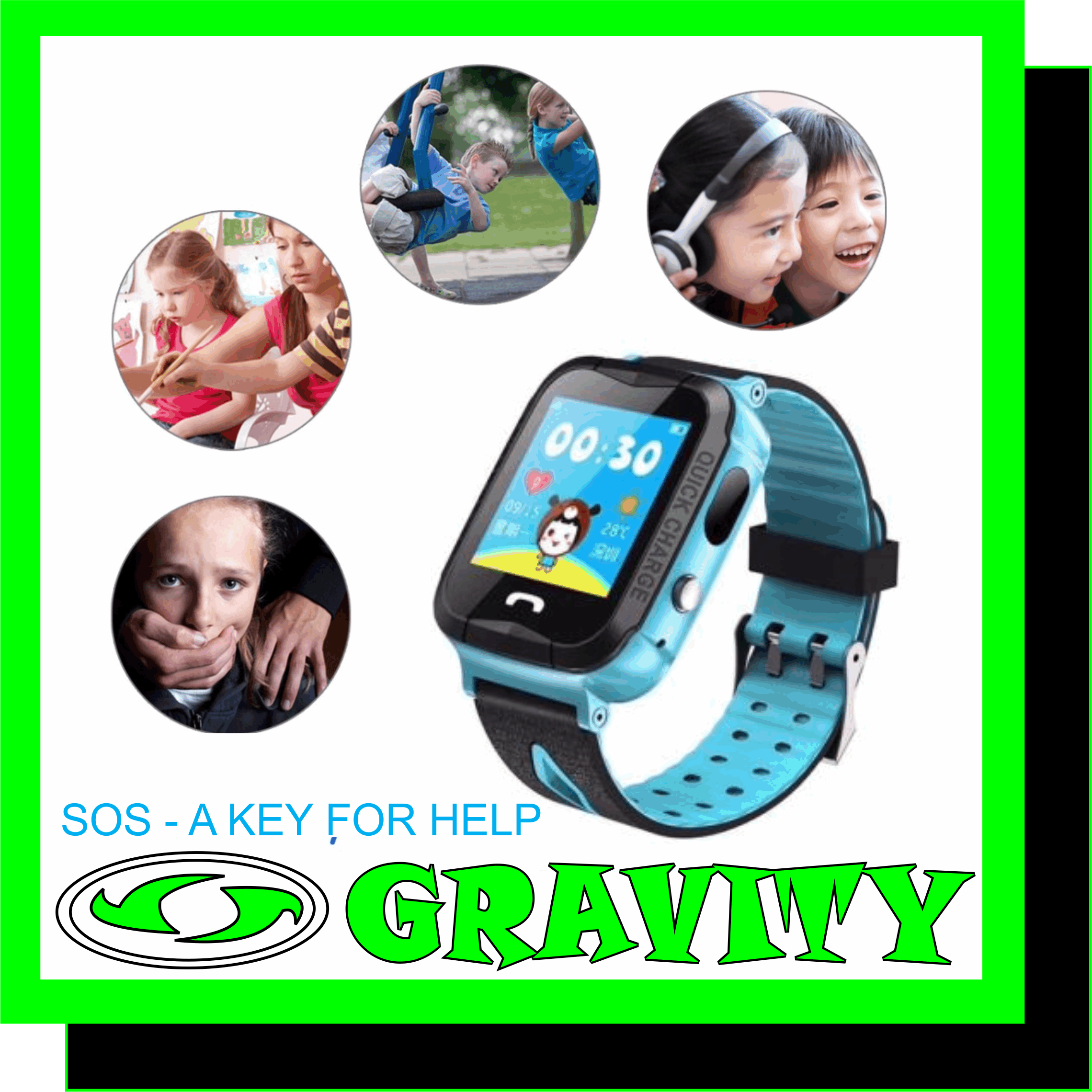 GPS SMART WATCH FOR CHILD BABY SUPPORT SIM CARD SOS CALL CAMERA FLASHLIGHT WRIST WATCH FOR BOY AND GIRL  Call & Chat Communication: Insert a 2G Micro SIM card to communicate with your child by sending calls or voice messages.  Please buy extra GSM network SIM Card  Safety Protection: Kids can press the SOS key for 3 seconds to circularly call families' numbers for help. This function is really helpful for emergency situations.  LBS+AGPS Location: Built-in double Mode Global Positioning System, so you can keep track your kids'location at anytime. When Kids are indoor or at poor gps signal place, the watch will work on LBS mode, and provide an approximately position, the error will be caused by local signal place, error will be 0.3 ~ 4 miles.  Fun Camera: Your kids can enjoy take selfies and picture. And the flashlight can be used anytime if necessary.  Other Features: Calling, Phone Book, Quick Learning, Chat, Camera, Album, SOS Emergency Call, LBS+AGPS Positioning, Anti Lost, Remote Control, Remote Camera, Flashlight. Parents can control and set the smart watch through the APP "Setracker".