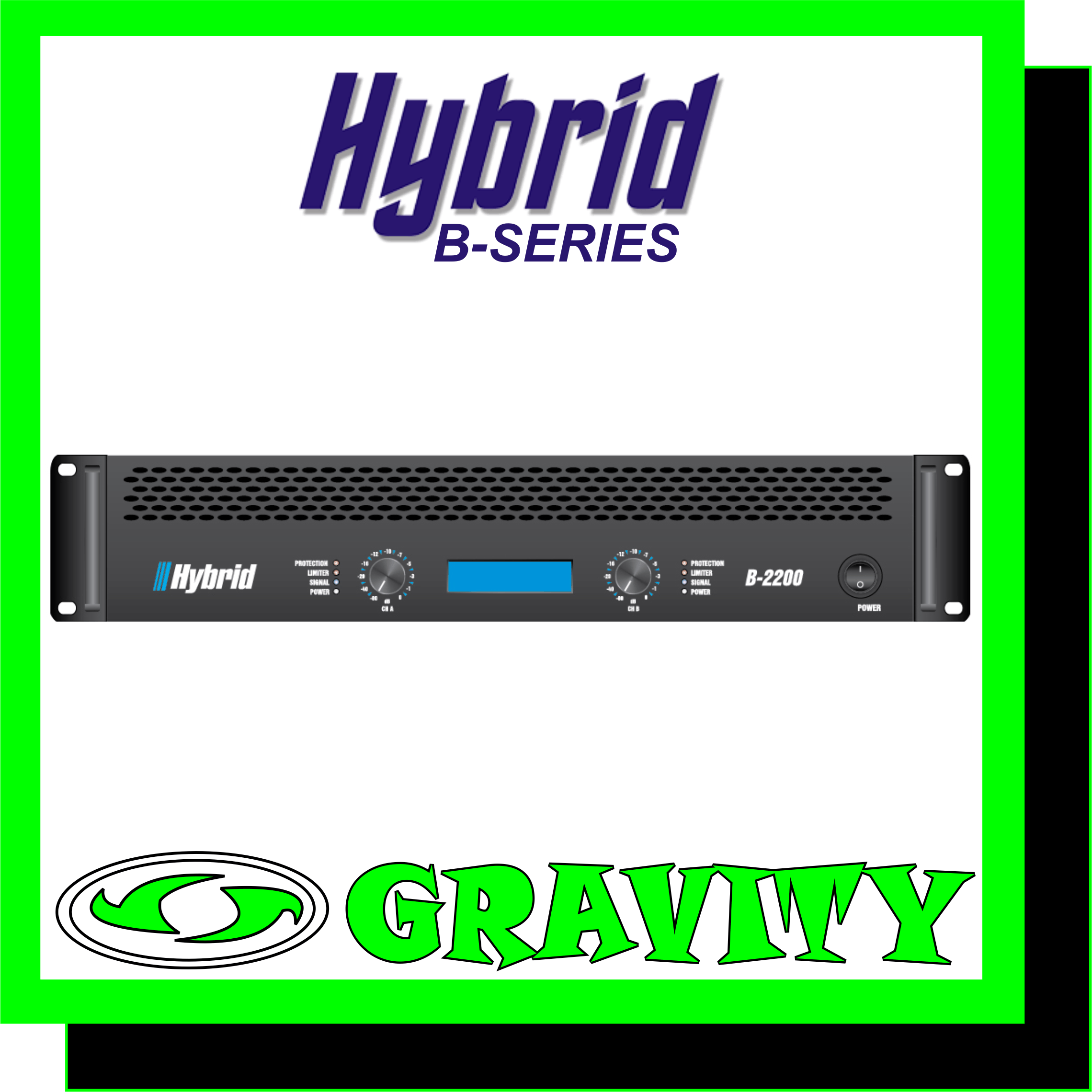 Hybrid B2200MK5 2X1100W Power Amplifier   8Ohm Stereo Power . RMS/CH 700W 4Ohm Stereo Power . RMS/CH 1100W 8Ohm Bridged Mono Power . RMS 2100W  Frequency Response ( 1W/8O) 20Hz 20KHz +/- 3dB Protection DC Protection . Short Circuit Protection . Thermal Protection . Inrush Current Protection . Soft Start Portection . Input & Overload Protection THD+N (20Hz-20KHz) <0.1% Damping Factor (1KHz @ 8O) >500 Hum & Noise(A weighted . -80dBW) 100dB Input Impedance (Balanced / Unbalanced) 20K Ohm / 10K Ohm Crosstalk (20Hz-20KHz Rated Power 8O) >60dB Cooling 2 x Fans . Dual speed . Front to Rear Airflow  Input Connectors Jack/Female XLR Neutrik Combo + Male XLR Neutrik Output Connectors 3x Neutrik Speakon Dimensions (WxHxD) mm 483 x 88 x 430 Weight Kg 20