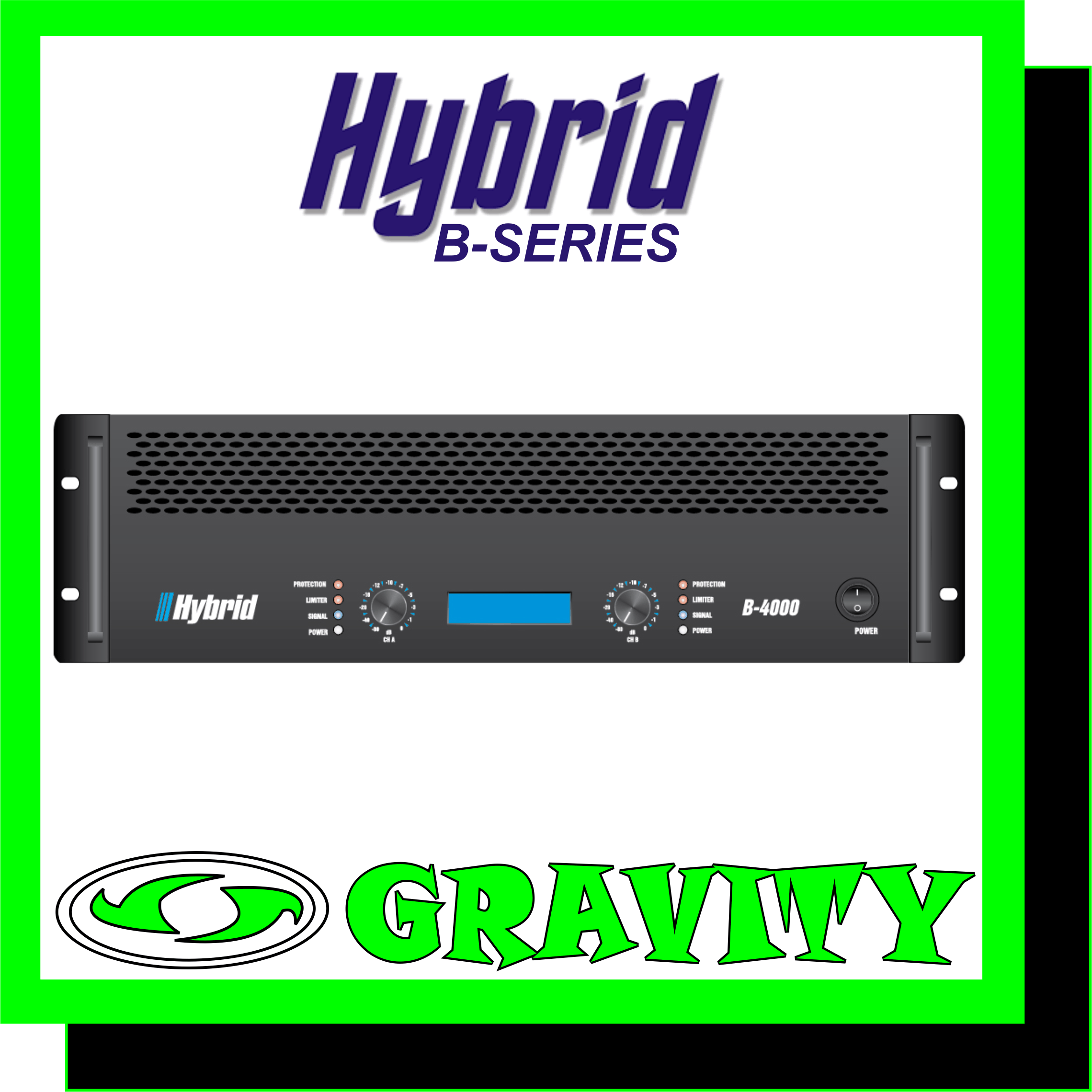 Hybrid B4000MK5 2X2000W Power Amplifier  8Ohm Stereo Power . RMS/CH 1300W 4Ohm Stereo Power . RMS/CH 2000W 8Ohm Bridged Mono Power . RMS 4000W  Frequency Response ( 1W/8O) 20Hz 20KHz +/- 3dB Protection DC Protection . Short Circuit Protection . Thermal Protection . Inrush Current Protection . Soft Start Portection . Input & Overload Protection THD+N (20Hz-20KHz) <0.1% Damping Factor (1KHz @ 8O) >700 Hum & Noise(A weighted . -80dBW) 100dB Input Impedance (Balanced / Unbalanced) 20K Ohm / 10K Ohm Crosstalk (20Hz-20KHz Rated Power 8O) >60dB Cooling 2 x Fans . Dual speed . Front to Rear Airflow  Input Connectors Jack/Female XLR Neutrik Combo + Male XLR Neutrik Output Connectors 3x Neutrik Speakon Dimensions (WxHxD) mm 483 x 132 x 518 Weight Kg 33.5