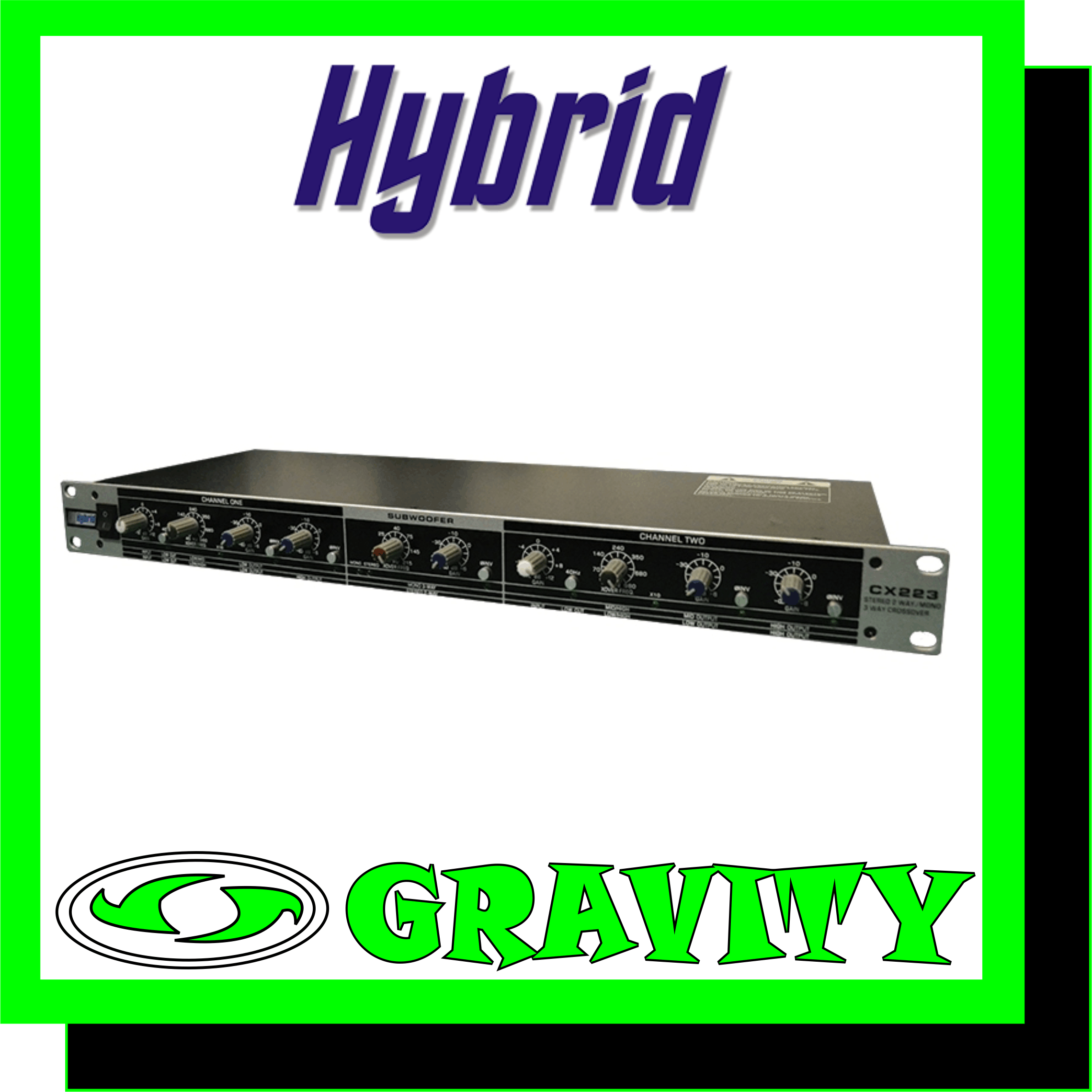Hybrid CX223 2-Way Stereo 3-Way Mono Active Crossover  -2-Way Stereo / 3-Way Mono, Active Crossover -Seperate sub outputs -24dB / Octave Linkwitz-Riley filters -Indivudual output level controls, for all bands -Individual phase reverse switches -Servo Bal XLR connectors for inputs and outputs
