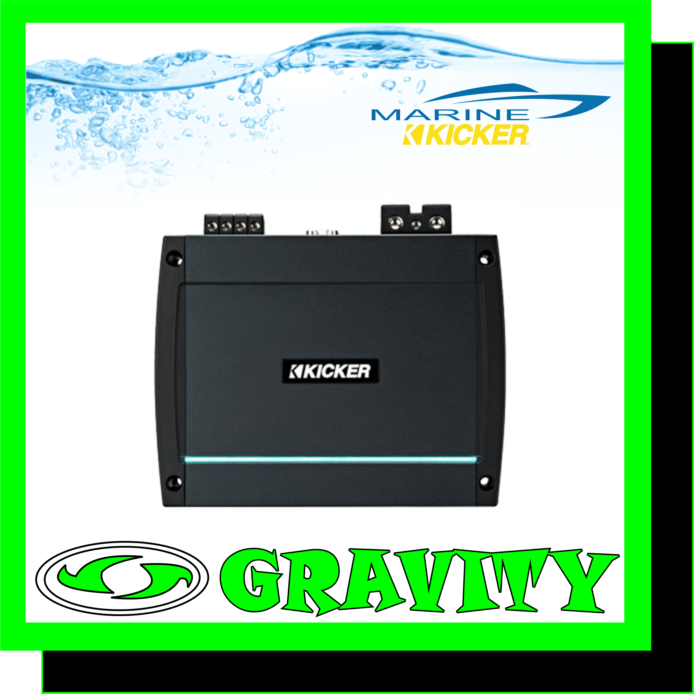 Kicker 44KXMA12001 Mono 1200-watt Class-D Marine Amplifier  The KXM 1200-watt mono amplifier uses Class D technology for huge power in a small chassis. KickEQ+? provides an enormous 18dB of variable bass boost, while a powerful 24dB crossover and subsonic filter to give you the acoustic control to quickly perfect your sound.  A wireless controller is also included for perfecting your sound on the fly. Monitor and adjust gain, bass boost, clipping and more without leaving the driver?s seat!  Features:  Class D Power Plant One-Ohm Stable SHOCwave? Bass Restoration Processor KXARC Wireless Remote Included Gain Control With ?Optimal Input? Indicator Variable 24dB Subsonic Filter FIT2? (Fail-Safe Integration Technology) Circuitry Variable 24dB Crossover DSP-Controlled Preamp KickEQ+? 18dB Variable Bass Boost ABYC/NMMA Compliant Power Terminals Conformal-Coated Circuit Boards Easy Access to Settings behind Gasket-Sealed Cover Panel Black Anodized Aluminum Chassis Top-Mounted Teal LED Light Pipe Stainless Steel Mounting Hardware Included KXMA1200.1 Mono 1200-watt Class-D Marine Amplifier:  Class D Power Plant One-Ohm Stable SHOCwave? Bass Restoration Processor KXARC Wireless Remote Included Gain Control With ?Optimal Input? Indicator Variable 24dB Subsonic Filter FIT2? (Fail-Safe Integration Technology) Circuitry Variable 24dB Crossover DSP-Controlled Preamp KickEQ ? 18dB Variable Bass Boost ABYC/NMMA Compliant Power Terminals Conformal-Coated Circuit Boards Easy Access to Settings behind Gasket-Sealed Cover Panel Black Anodized Aluminum Chassis Top-Mounted Teal LED Light Pipe Stainless Steel Mounting Hardware Included  RMS Power [Watts] @ 14.4V, 4Ohm mono, = 1% THD N : 600 x 1 @ 14.4V, 2Ohm mono, = 1% THD N : 1200 x 1 @ 14.4V, 1Ohm mono, = 1% THD N : /- 10%   KXMA1200.1 Mono 1200-watt Class-D Marine Amplifier The KXM 1200-watt mono amplifier uses Class D technology for huge power in a small chassis. KickEQ ? provides an enormous 18dB of variable bass boost, while a powerful 24dB crossover and subsonic filter to give you the acoustic control to quickly perfect your sound. A wireless controller is also included for perfecting your sound on the fly. Monitor and adjust gain, bass boost, clipping and more without leaving the driver's seat! KXM Amplifiers are built for fun, no matter where you go. Power, speaker and input connections are gasket-sealed, as is the control cover hiding the settings, creating a water-resistant barrier to key components.  