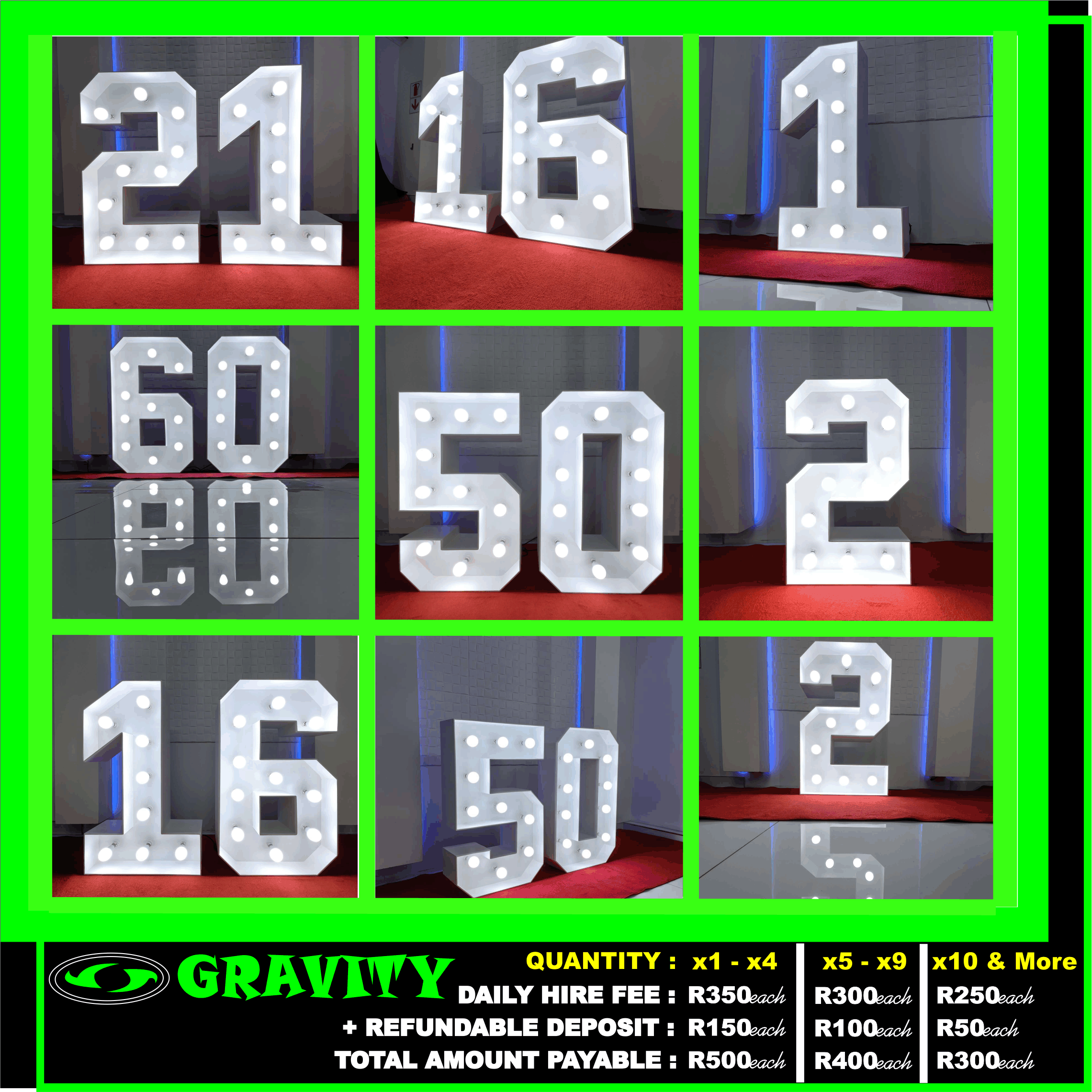 LIGHT UP MARQUEE LETTERS & NUMBERS FOR HIRE DURBAN KZN | We have a range of 1m High Wooden Marquee Letters and numbers available for hire for any event. Our Marquees are available for collection at GRAVITY DURBAN, We have a large range of Marquee letters and numbers for hire. The Marquee letters are 1m tall and have cool white 9w LED | We have widest range to offer a wide range of Marquee Letters numbers in Durban for absolutely any event including Weddings, Birthdays, Corporate Events & Functions in KZN. We also Have Marquee Numbers available. The marquee numbers or Letters can be setup outdoors, on the grass and indoor . These marquee's are 1 meter high and consist of high quality LED Bulbs . Our marquee letters are unique and handcrafted by us with high-quality materials. We have the entire alphabet 3 fold and some special characters | marquee letters and numbers for rent Durban . light u numbers for hire durban . light up letters for hire durban . 3d marquee letters for hire kzn . giant letter for hire . giant numbers for hire . LIGHT UP MARQUEE LETTERS & NUMBERS FOR RENTAL DURBAN