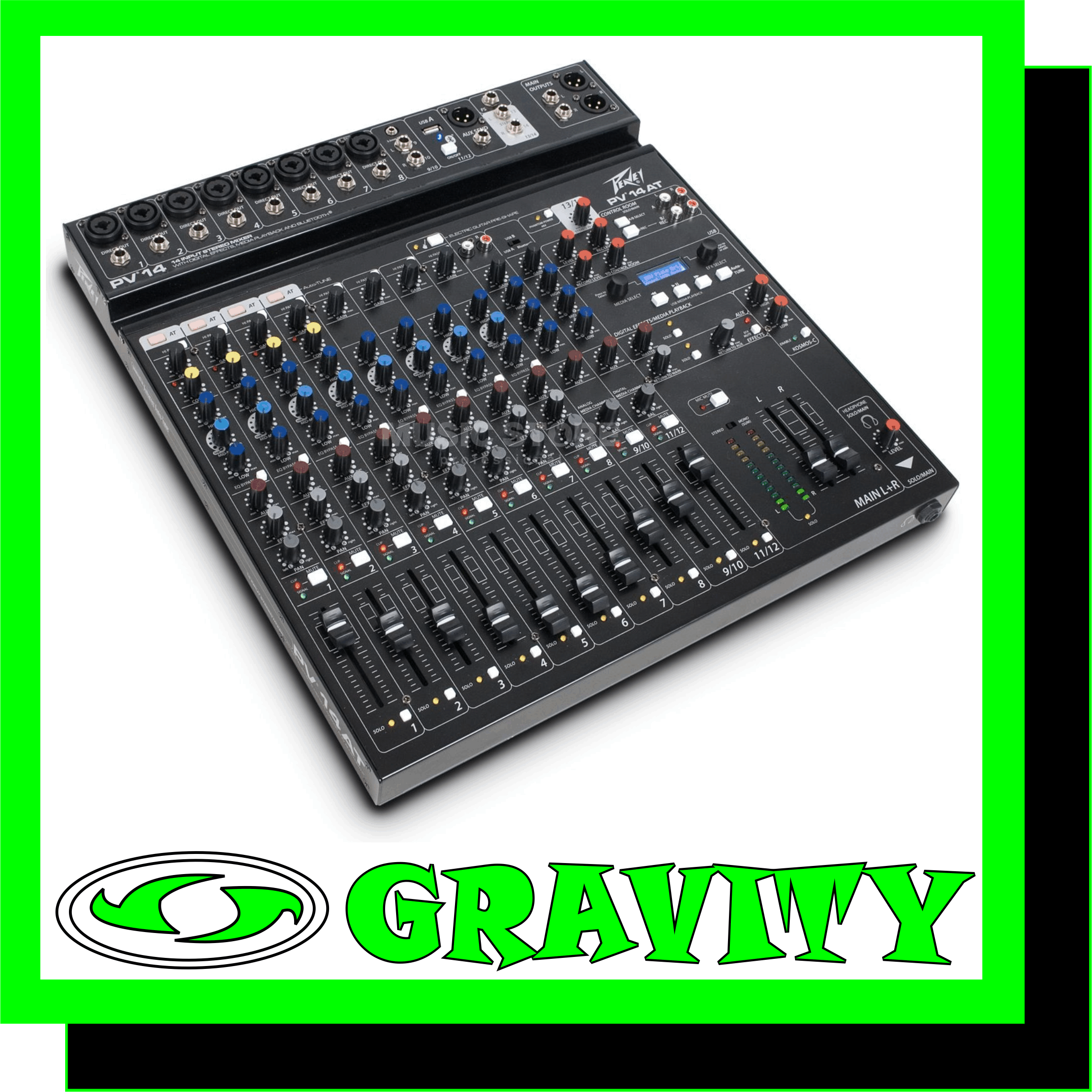 14 INPUT MIXER, 8 COMBINATION XLR-1/4 INPUTS, 2 SWICHABLE STEREO CHANNELS, BLUETOOTH CONNECTIVETY. STEREO USB AUDIO STREAMING, ON BOARD HI-Z GUITAR INPUT, BUILT IN COMPRESSION, EQ BYPASS PER CHANNEL, IPAD / IPOD / PHONE CRADLE