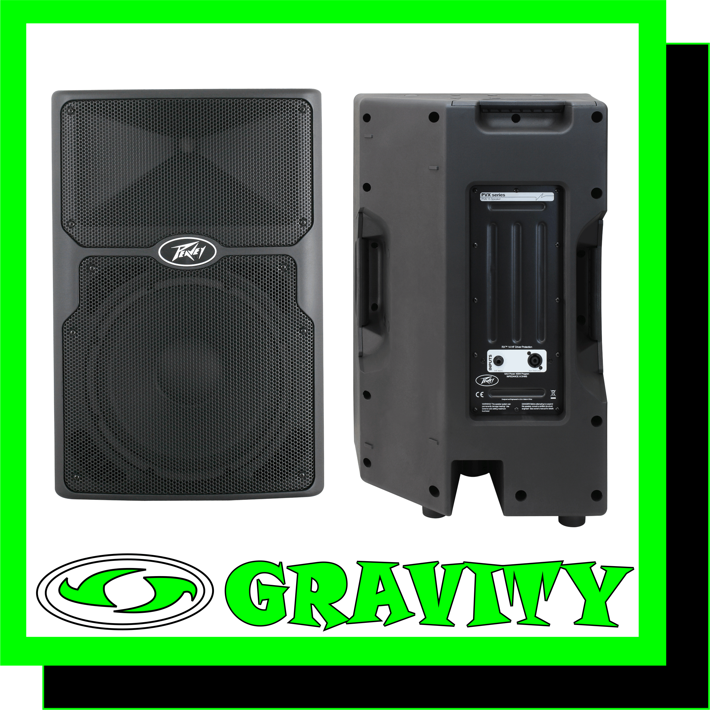 The PVX 15 passive loudspeakers deliver superior sound quality by utilizing advanced materials like its lightweight, roadworthy molded polypropylene exterior. Lightweight, durable and voiced for live music or speech applications, these two-way speaker systems will handle 400 watts program and 800 watts peak power and feature heavy-duty woofers, 2-3/8" voice coils and the Peavey RX14™ 1.4-" titanium diaphragm compression driver coupled to a constant directivity horn.   Features -400 watts program -800 watts peak -Top, bottom and right side flying point inserts -Full-coverage heavy-duty perforated steel grille, with powder-coat finish -Rugged Construction -Patented, asymmetrical Quadratic Throat -Waveguide™ Technology - 100º by 50º coverage. 15º upward and 35º downward directing sound to your audience -RX14™ - Titanium Compression Driver -Weight Unpacked: 47.00 lb(21.319 kg) -Weight Packed: 53.79 lb(24.4 kg) -Width Packed: 21.625"(54.9275 cm) -Height Packed: 31.625"(80.3275 cm) -Depth Packed: 20.375"(51.7525 cm)