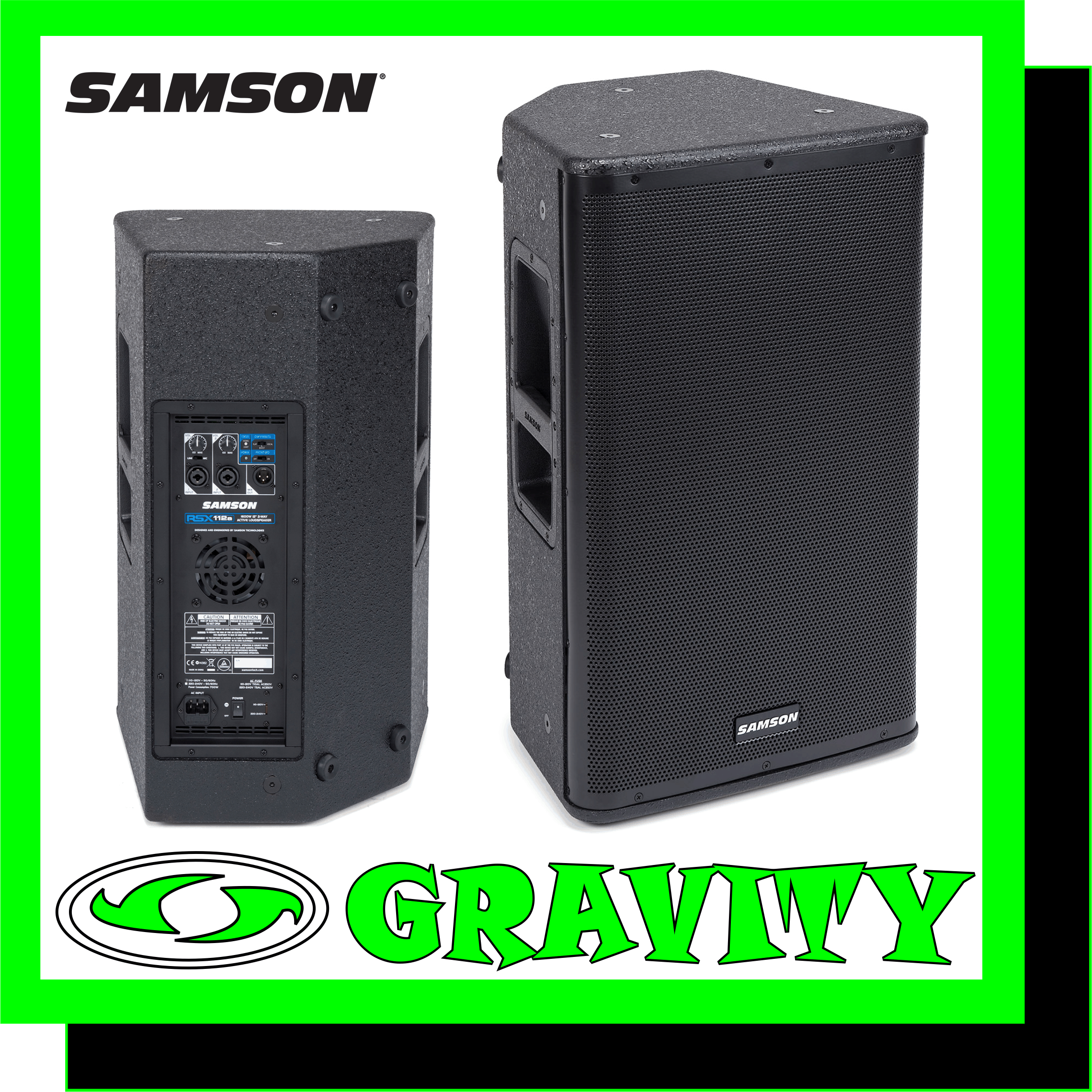 Place Of Power. Samson's RSX112A 2-Way Active Loudspeaker delivers 1,600 watts of output power and impeccable sound quality. The RSX112A combines 9-layer plywood cabinet construction with ultra-efficient Class D power and advanced Digital Signal Processing technology to provide unrivaled performance to live sound professionals.  Featuring Samson's proprietary R.A.M.P. (Reactive Alignment, Maximum Protection) DSP technology, the RSX112A employs Reactive Alignment filters to enhance transducer performance. The DSP also offers Maximum Protection to the speaker's components via thermal and over current sensors. Along with a 12" low frequency driver, the speaker features a single 1.75" PETP Celestion® compression driver mounted within a dispersion efficient waveguide, adding a wide and balanced sound field to the RSX design.  In addition to its ultra-durable cabinet construction, the RSX112A features a perforated steel grill, 1 3/8" pole mount receptacle and two rubberized carry handles. Connectivity includes two XLR-1/4" combo input channels with a selectable Mic/Line switch on Channel 1. Additionally, an XLR Link output is available for stereo operation. The speaker performs equally as well as a floor monitor or main system speaker. For situations that require permanent speaker installation, the RSX112A is furnished with twelve M10 (10mm) fly points.   -Lightweight, Class D 2-way active loudspeakers -1,600 watts of output power -Peak SPL of 133dB -9-layer plywood cabinet construction -Samson’s R.A.M.P. DSP technology -12" low frequency driver -1.75" PETP Celestion® compression driver -Two XLR-1/4" combo input channels -Floor monitor positioning option -1 3/8" pole mount receptacle -Twelve M10 (10mm) fly points -Rubberized carry handles -Perforated steel grill -Durable black, textured paint finish