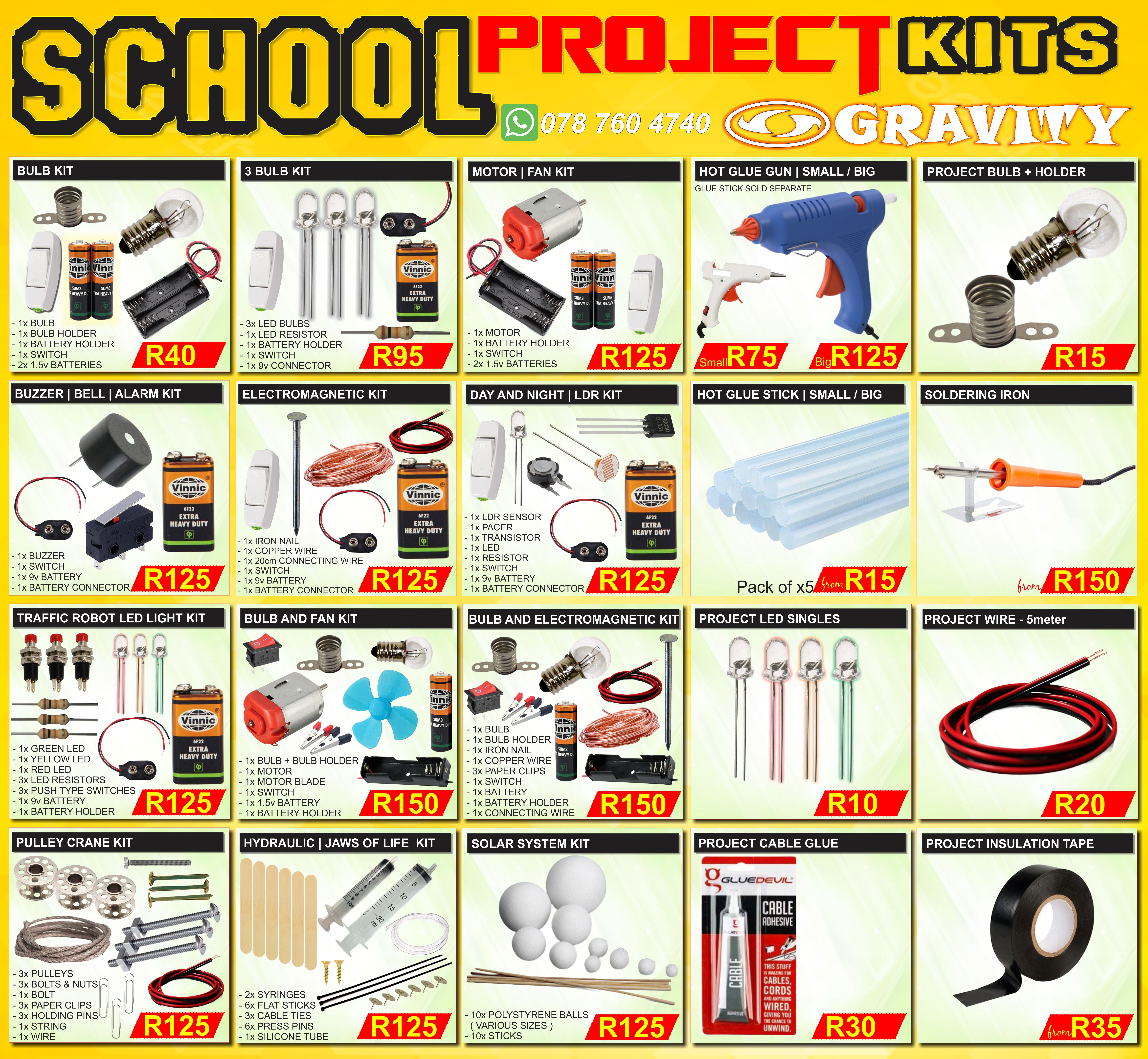 School project kits durban gravity , bulb kit , buzzer kit , pulley crane system kit , robot kit durban gravity 