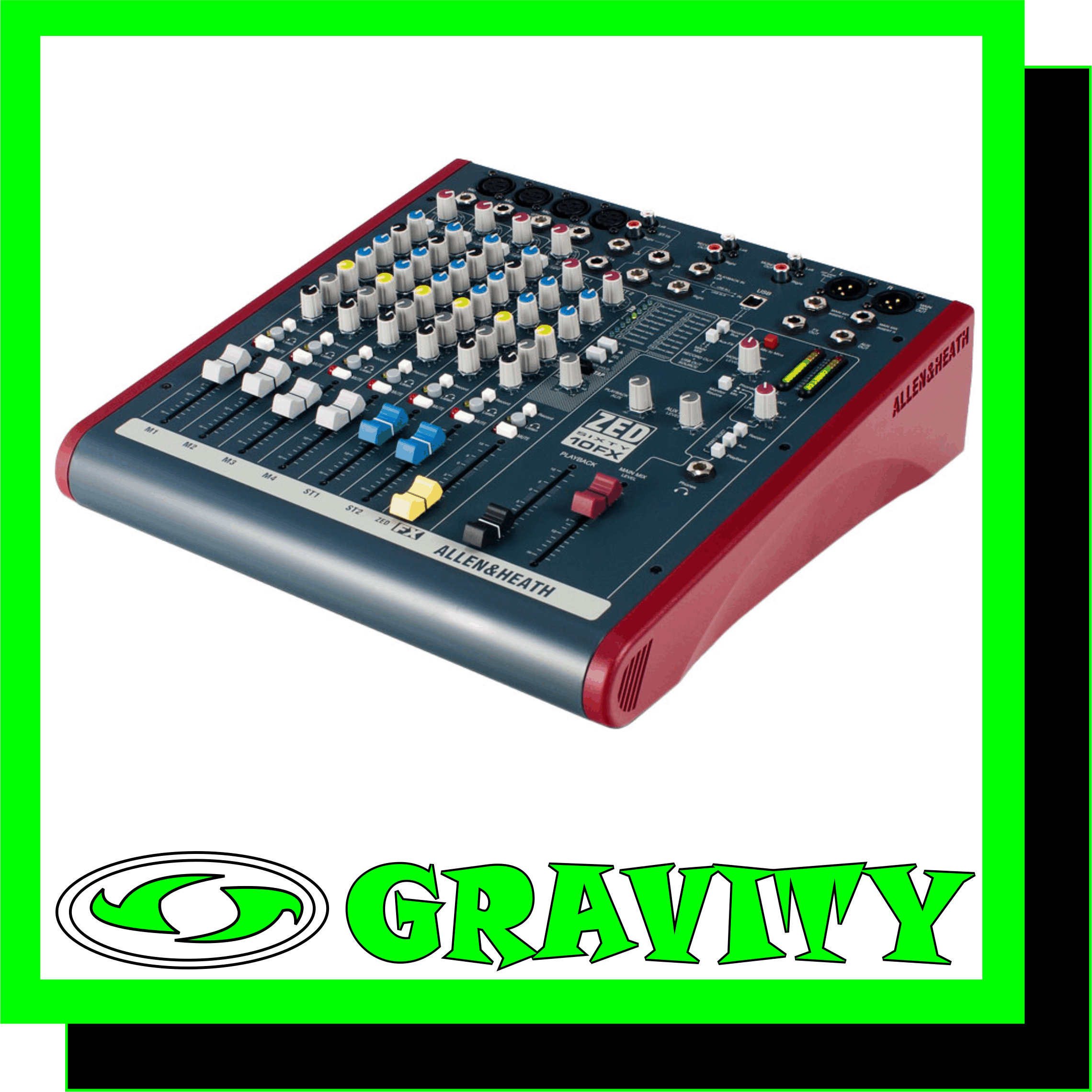 ZED60-10FX    Live or in the studio, ZED60-10FX is an ultra-portable mixer for solo artists and small bands.   FEATURE SUMMARY: -4 mic/line inputs, 2 with Class A FET high impedance -60mm professional quality faders -Responsive 3-band, swept mid EQ with MusiQ -Configurable USB stereo audio in/out -1 pre-fade Aux send -1 FX send -2 stereo inputs -Separate 2-track record outputs -16 Internal Effects -XLR main stereo outputs with inserts -Comprehensive monitoring -48V microphone phantom power -DI level switching with Gain Boost -Neutrik XLRs and 1/4 inch jacks  Based on our top selling ZED-10FX, the new ZED60-10FX adds premium quality 60mm faders for that intuitive, tactile mixing experience.  This mixer is a guitarist’s dream. Two of the 4 mono channels have high impedance jack inputs that can take a normal line level or a low level input from a guitar pickup, so guitars can be plugged straight into the mixer without the need for DI boxes. These inputs have been crafted to recreate the sound of a classic tube preamp in a combo or head amp for incredible definition and warmth. Two stereo inputs are provided for MP3/CD players or keyboards.  ZED60-10FX comes with configurable USB audio in/out, making it easy to capture a stereo recording at the gig or in the studio. The mixer is equipped with professional XLR main stereo outputs, a flexible monitoring section with headphone and speaker feed outputs, and 16 stunning FX.    Most important of all, ZED60-10FX lives up to the audio and build quality standards that have made Allen & Heath one of the most trusted names in professional audio for more than 40 years.   