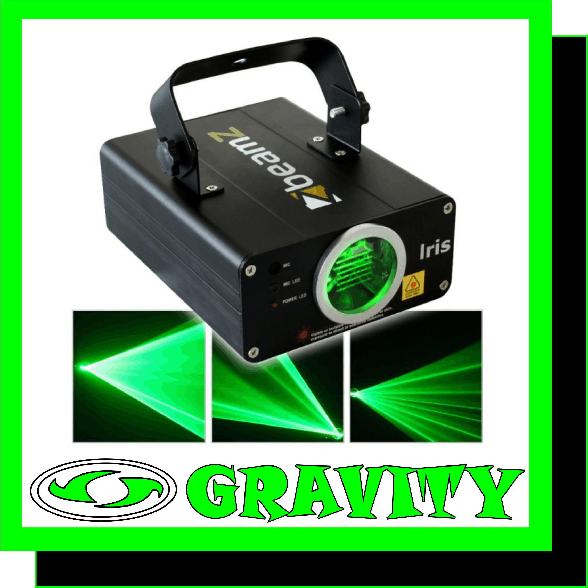 BEAMZ IRIS EFFECT GREEN 50MW DMX LASER  -Green laserbeams 50mW -7 DMX channels -Stand alone and music controlled -Preprogrammed patterns -Incl. mountingbracket -Laser:Green laser 50mW -DMX Channels:7 channels -Wave Length:532nm -Power Supply:220-240Vac, 50Hz -Dimensions:207 x 145 x 110 mm -Weight:1.8 KG