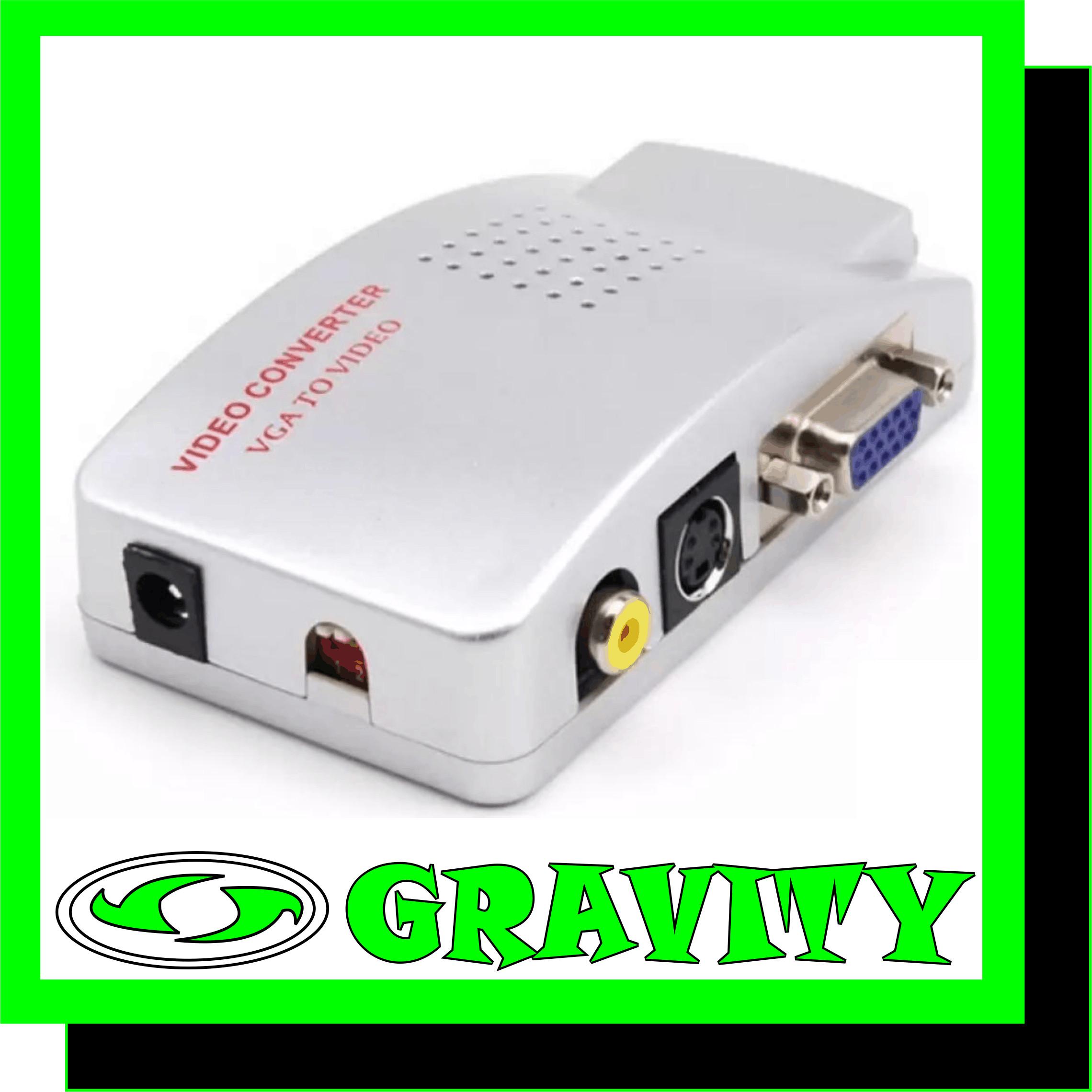 This converter is a higher-end solution to the age-old need of viewing your PC on your TV.  Convert your VGA signal to be viewed on any TV projector or any other viewing device that uses standard TV connectors with this simple external device.  Converts a VGA signal into PAL(Phase Alternating Line) S-Video, VGA bypass or Composite RCA signal.  Use TV as PC monitor to view presentations, games, pictures and movies or browse the Web.  This PC to TV converter also features a VGA output port that allows for VGA Loop-Through.  Pure hardware design, simple and quick to install. Just Plug & Play.  No software or driver requirement, compatible with any operation.  Enables notebook computer users to easily connect and use a large-format monitor.  Adjust and set preferences with onscreen display and front-mount control panel.  IN THE BOX : VGA to Video Converter box, S-Video Cable, VGA Cable, Video Cable,USB power cable 